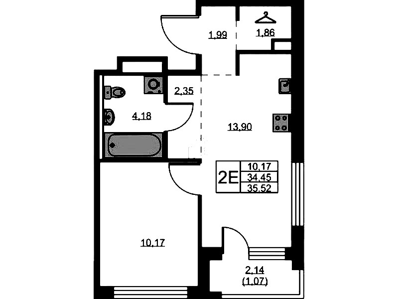 1-комнатная квартира 35.52 м², 7/9 эт., ЖК «GloraX Новоселье»